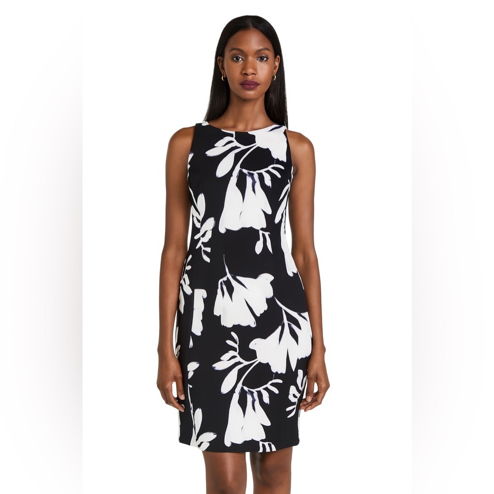 HM Women’s Pencil Sheath Navy Blue White Floral Dress Sleeveless Size M